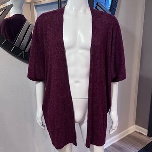 Burgundy Open-Front Short Sleeve Cardigan